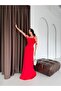 Red Strap Floral Detailed Long Evening Dress - 3