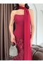 Burgundy Strapless Rhinestone Shawl Detail Long Mermaid Evening Dress - 4