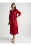Women Red Satin Midi Dress with Twist Detail - 3