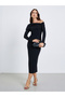 Women Black One Shoulder Bodycon Midi Dress - 2