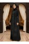 Women Black Embellished Abaya with Hijab - 2