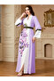 Women Lilac Sequin Patch Detail Belted Jalabiya - 3