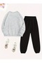 Kurdele Printed Crew Neck Sweatshirt Jogger Bottom Tracksuit Set Oversized - 2