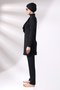 Long Sleeve Ruffled Micro Lycra Stretchy Swimsuit with Pants Closed Hijab Swimsuit Black - 3