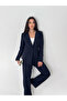 Navy Blue Laser Cut Blazer Jacket Palazzo Pants Suit - 3
