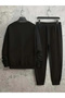 Unisex Minimal Printed Crew Neck Top Jogger Pants Tracksuit Set - 4