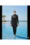 Long Sleeve Ruffled Micro Lycra Stretchy Swimsuit with Pants Closed Hijab Swimsuit Black - 2