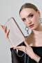 Beige Women's Bag with Chain Strap, Stone Detail, Mini Shoulder and Hand Bag