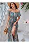Women's Ethnic Patterned Madonna Collar Sleeveless Midi Dress - 2