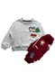 Boy's 100% Cotton Fabric Gray Burgundy Color Patterned Long Sleeve Winter 2 Thread Tracksuit Set - 2