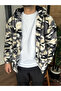 Hooded Patterned Coat with Plush Lining Oversized