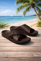 Men's Brown Cross Velcro Anatomical Sole Orthopedic Casual Summer Slippers with Stitching - 2