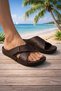 Men's Brown Cross Velcro Anatomical Sole Orthopedic Casual Summer Slippers with Stitching
