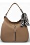 Sand Beige Soft Textured Women's Shoulder Bag with Scarf Detail - 2