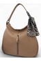 Sand Beige Soft Textured Women's Shoulder Bag with Scarf Detail
