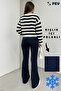 Women's Navy Blue High Waist Stretch Fabric Shaping / Sculpting Winter Pants with Fleece Lining Inside, Flared Months - 8