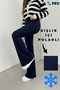 Women's Navy Blue High Waist Stretch Fabric Shaping / Sculpting Winter Pants with Fleece Lining Inside, Flared Months - 7