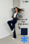 Women's Navy Blue High Waist Stretch Fabric Shaping / Sculpting Winter Pants with Fleece Lining Inside, Flared Months - 6