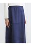 Alita City Lcw Modest Navy Blue Suede Look Plain Midi Women's Skirt - 5
