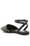 Women Metallic Eyelet Detail Flat Sandals in Black - 3