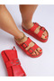 Women Studded Faux Leather Slip Ons in Red - 5