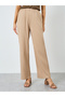 Women Beige Elastic Waist Wide Leg Pants - 2