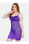 Women Purple Lace Self Design Babydoll and Brief Set - 2