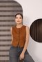 Brown Suede Waist-Fitted Buttoned Front Sleeveless Jacket |   Slim Fit Crew Neck Belt Detailed Casual Suede Vest Jacket |   Stylish Modern Women's Outerwear - 3