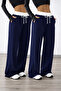 2-Piece White Belted High Waist Women's Wide Leg Sweatpants