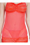Women Orange Lace Self Design Babydoll and Brief Set - 4