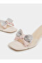 Women Beige Kitten Heel Sandals with Bow Detail - 3