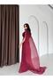 Burgundy Drapey Chiffon Cape Sleeve Long Evening Dress - 5