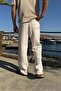 Elastic Waist Comfortable Baggy Trousers Beige - 3