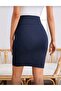 Navy Blue Women's High-Waisted Knee-Length Pencil Skirt - 4