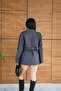 Women's Anthracite Belted Double Pocket Lined Short Coat Alc-X148841 - 3