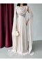 Stone Drapey Chiffon Cape Sleeve Long Evening Dress - 4