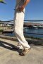 Elastic Waist Comfortable Baggy Trousers Beige - 2