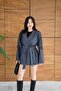 Women's Anthracite Belted Double Pocket Lined Short Coat Alc-X148841 - 2