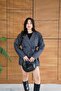 Women's Anthracite Belted Double Pocket Lined Short Coat Alc-X148841 - 7