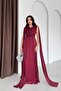 Burgundy Drapey Chiffon Cape Sleeve Long Evening Dress
