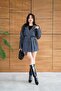 Women's Anthracite Belted Double Pocket Lined Short Coat Alc-X148841 - 6
