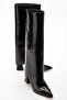 Women's detachable gaiter detail pointed-toe black crinkled patent leather boots