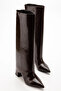 Women's detachable gaiter detail pointed-toe ankle boots in distressed burgundy patent leather
