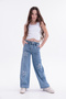 Girl's Star Embroidered Design Jeans