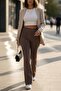 High Waist piped Flared Leggings - t Shaping / Sculpting Pants Look Leggings - 4