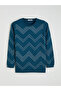 Petrol Crew Neck Patterned Women's Knitwear Sweater from Plus-Store - 5