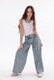 Girl's Palazzo Fit Elastic Waist 100% Cotton Denim Jeans - 2