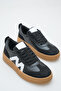 Black and White Lace-Up Flat Sole Women's Sports Shoes Sneaker - 3