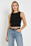 Women's Black Crop Blouse with Back Ties - 3