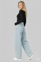 Women's Ice Blue Snow Wash Stretch Fabric Super High Waist Loose Jean Leg Denim Palazzo Pants - 5